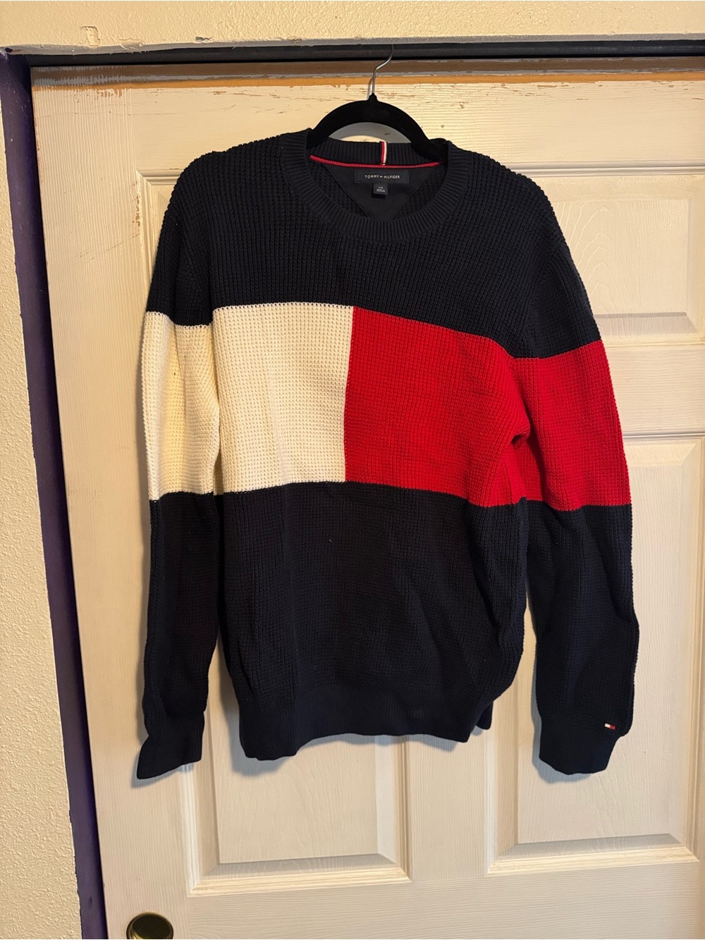 Tommy Hilfiger Tri-Panel Crewneck Sweater in Navy, White & Red